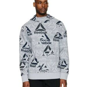 Reebok Men’s Unwind AOP Hoodie – Sleet Grey Logo Print Sweatshirt, Size 2XL 3XL